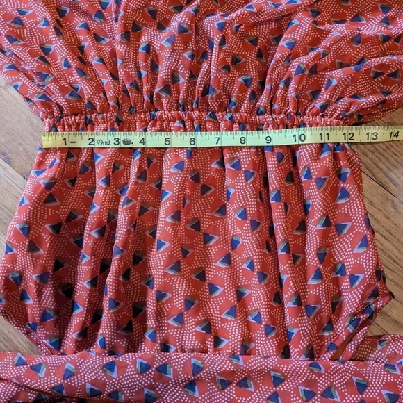 PNIINA Medium Orange Abstract‎ Asymmetrical Off the Shoulder Lined Dress - Picture 9 of 11